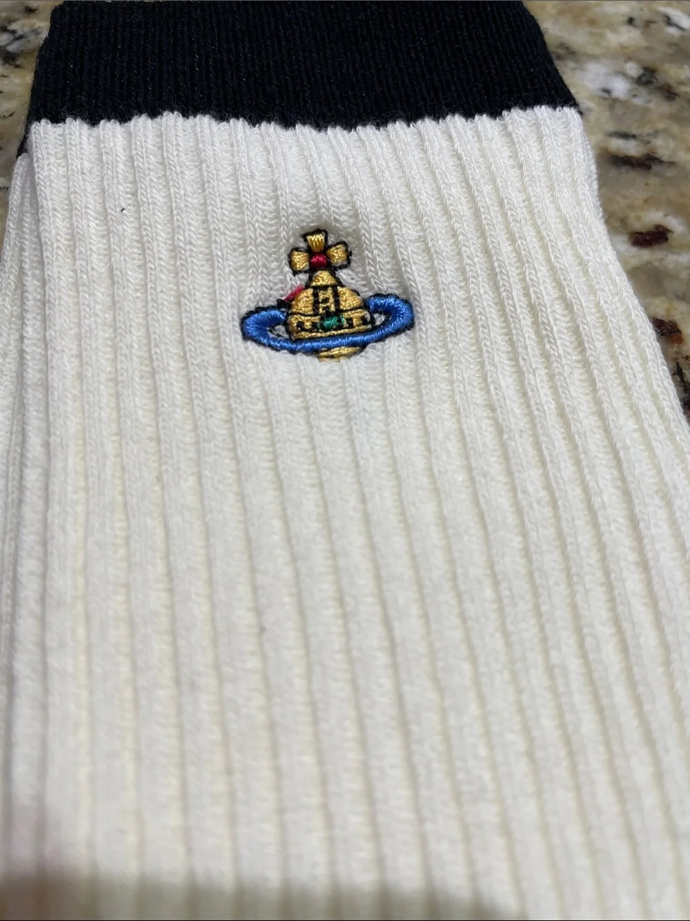Vivienne Westwood Trio Crew Socks in Black, White, and Brown Stripes